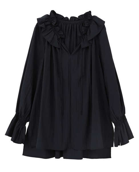 フリルネックブラウス 詳細画像 ネイビー 1