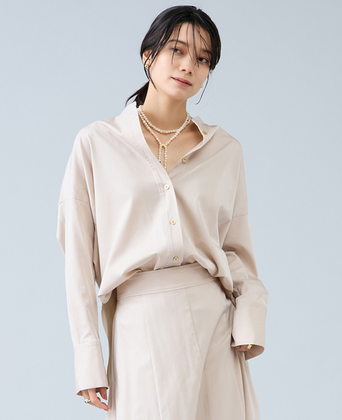 バンドカラーロングシャツ 詳細画像 ライトベージュ 1