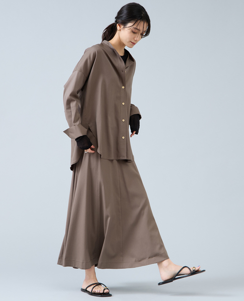 バンドカラーロングシャツ 詳細画像 カーキ 11