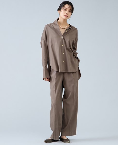 バンドカラーロングシャツ 詳細画像 カーキ 3