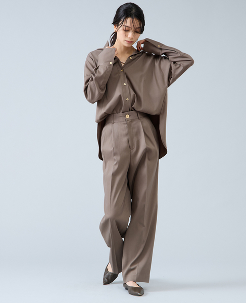 バンドカラーロングシャツ 詳細画像 カーキ 8