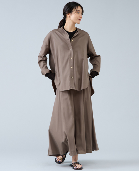 バンドカラーロングシャツ 詳細画像 カーキ 9