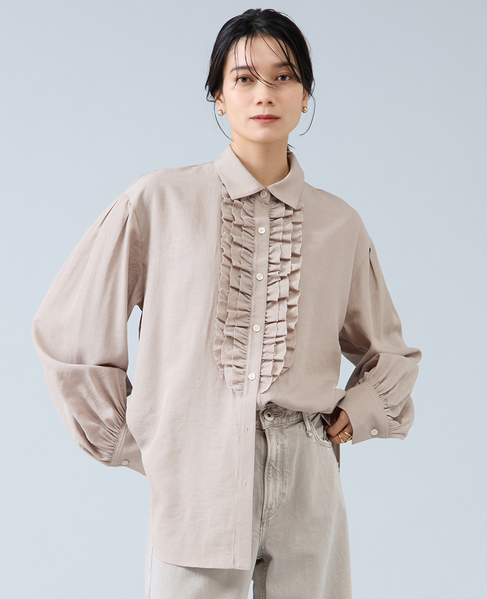 シャンブレーフリルシャツブラウス 詳細画像 ベージュ 1