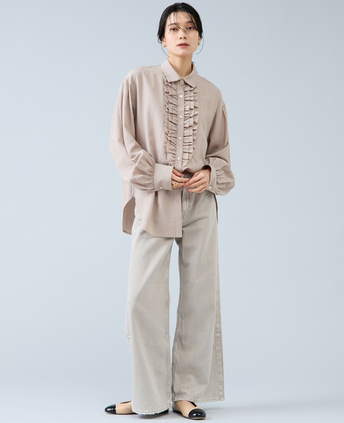 シャンブレーフリルシャツブラウス 詳細画像 ベージュ 4