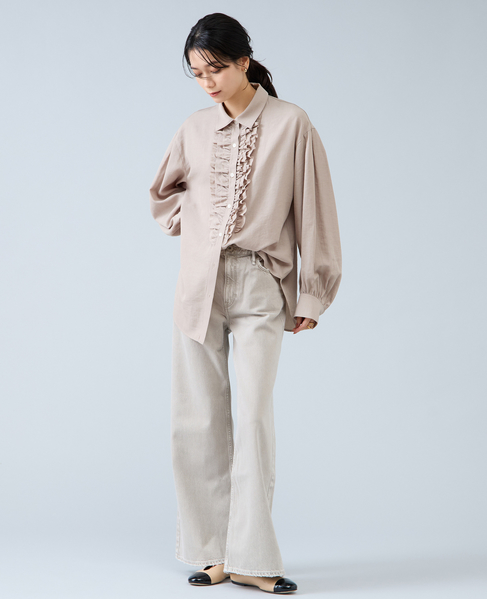 シャンブレーフリルシャツブラウス 詳細画像 ベージュ 5