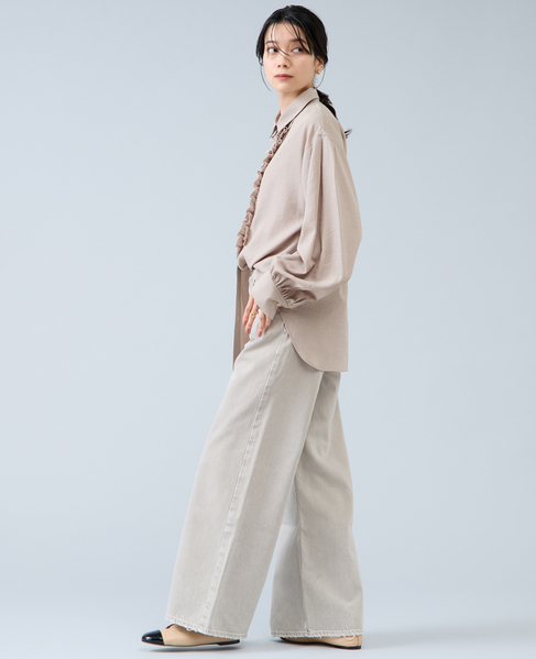 シャンブレーフリルシャツブラウス 詳細画像 ベージュ 6