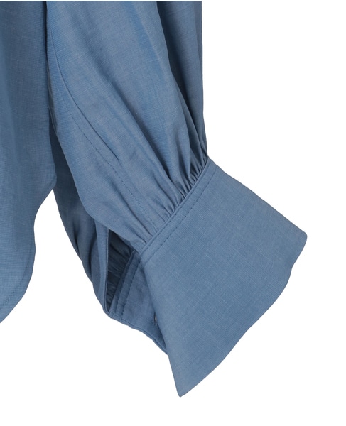 シャンブレーフリルシャツブラウス 詳細画像 サックスブルー 10