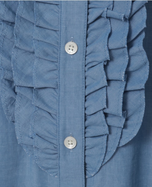 シャンブレーフリルシャツブラウス 詳細画像 サックスブルー 12