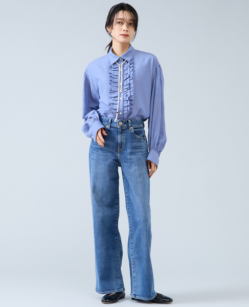 シャンブレーフリルシャツブラウス 詳細画像 サックスブルー 2