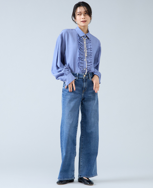 シャンブレーフリルシャツブラウス 詳細画像 サックスブルー 3