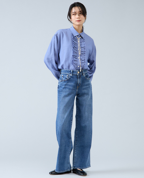 シャンブレーフリルシャツブラウス 詳細画像 サックスブルー 4