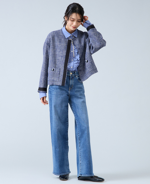 シャンブレーフリルシャツブラウス 詳細画像 サックスブルー 6