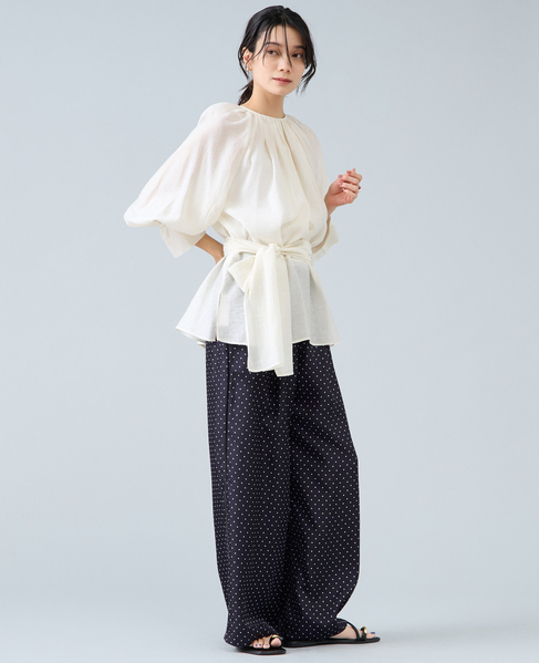 ボウタイ付きギャザーブラウス 詳細画像 アイボリー 14