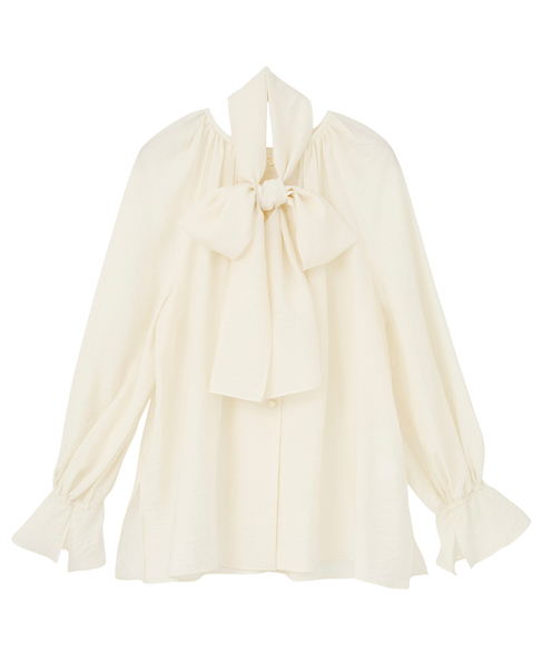 ボウタイ付きギャザーブラウス 詳細画像 アイボリー 15