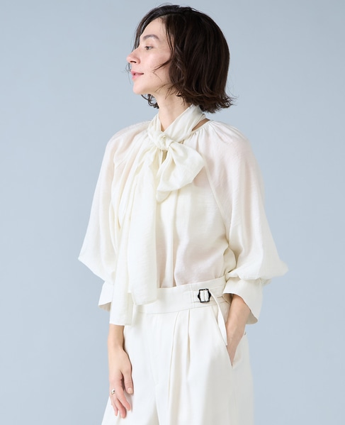 ボウタイ付きギャザーブラウス 詳細画像 アイボリー 3