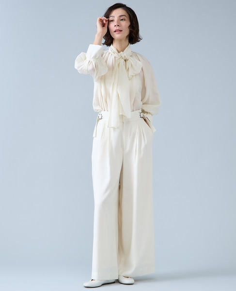 ボウタイ付きギャザーブラウス 詳細画像 アイボリー 4