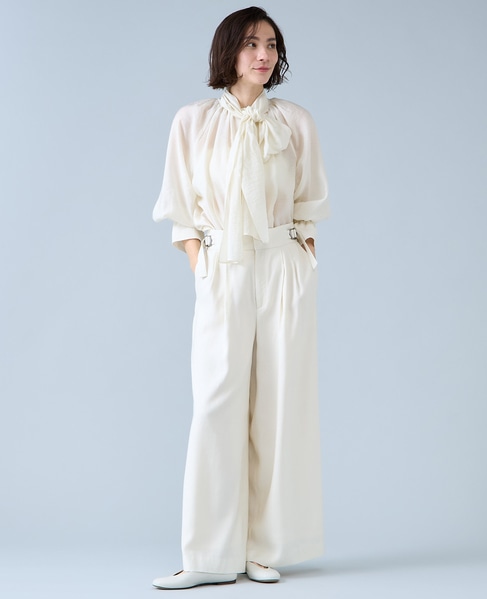 ボウタイ付きギャザーブラウス 詳細画像 アイボリー 5