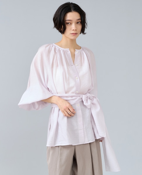 ボウタイ付きギャザーブラウス 詳細画像 ピンク 2
