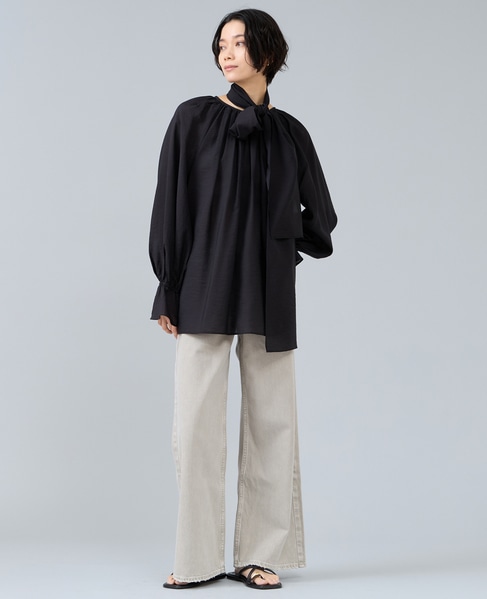 ボウタイ付きギャザーブラウス 詳細画像 ネイビー 2