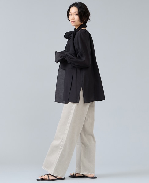 ボウタイ付きギャザーブラウス 詳細画像 ネイビー 4