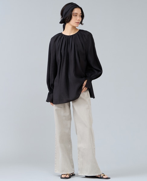 ボウタイ付きギャザーブラウス 詳細画像 ネイビー 6