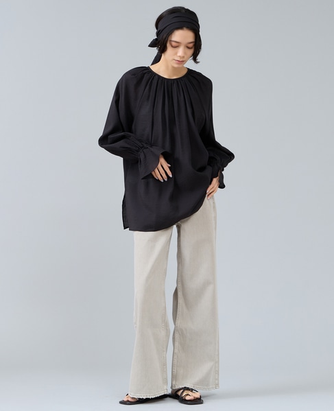 ボウタイ付きギャザーブラウス 詳細画像 ネイビー 7