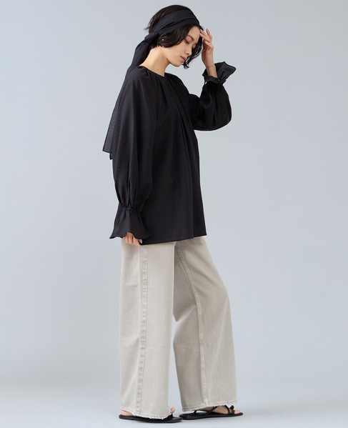 ボウタイ付きギャザーブラウス 詳細画像 ネイビー 8