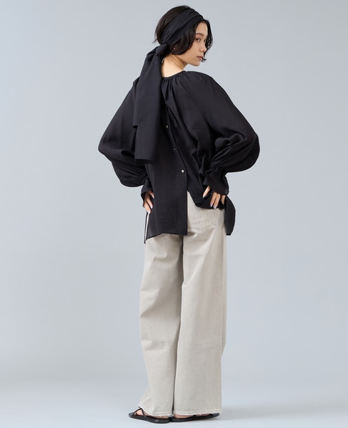 ボウタイ付きギャザーブラウス 詳細画像 ネイビー 9