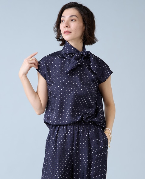 スカーフ付きブラウス 詳細画像 ネイビードット 1