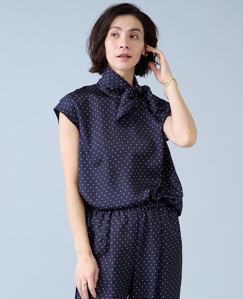 スカーフ付きブラウス 詳細画像 ネイビードット 2