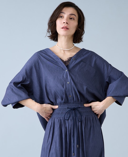 Vカラーブラウス 詳細画像 ネイビー 1