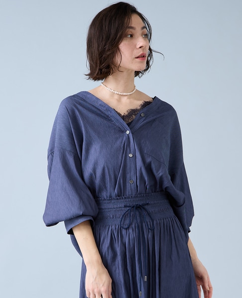 Vカラーブラウス 詳細画像 ネイビー 2