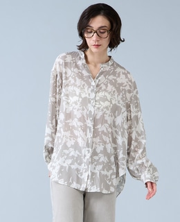 強撚割繊フラワープリントシャツブラウス