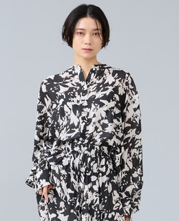 強撚割繊フラワープリントシャツブラウス
