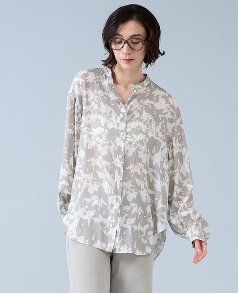 強撚割繊フラワープリントシャツブラウス 詳細画像 ベージュ 1