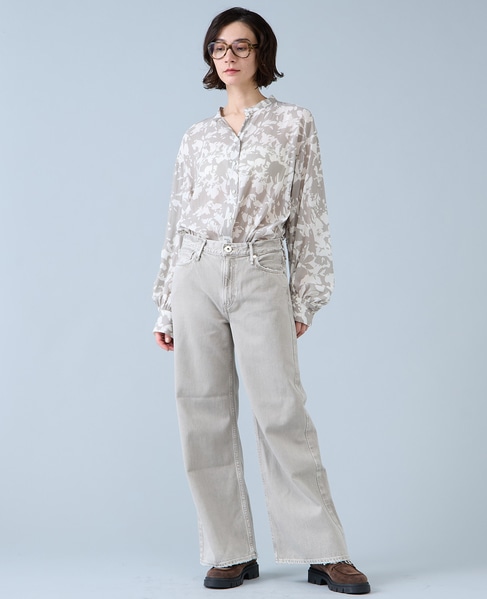 強撚割繊フラワープリントシャツブラウス 詳細画像 ベージュ 2