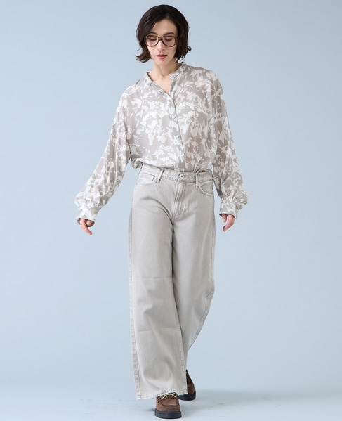 強撚割繊フラワープリントシャツブラウス 詳細画像 ベージュ 3