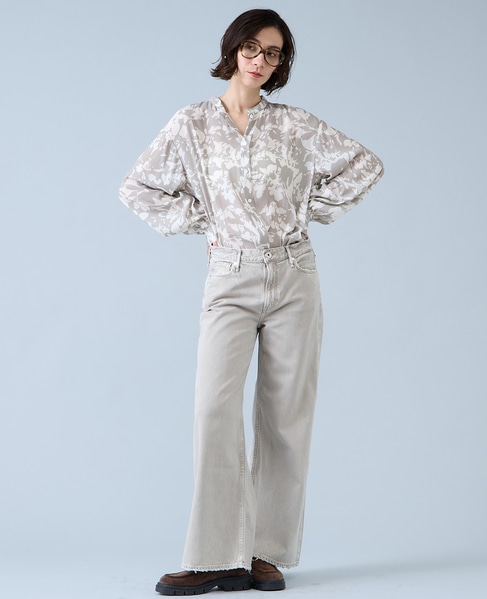 強撚割繊フラワープリントシャツブラウス 詳細画像 ベージュ 4