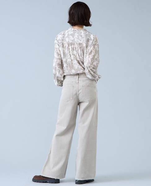 強撚割繊フラワープリントシャツブラウス 詳細画像 ベージュ 6