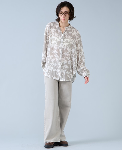 強撚割繊フラワープリントシャツブラウス 詳細画像 ベージュ 8