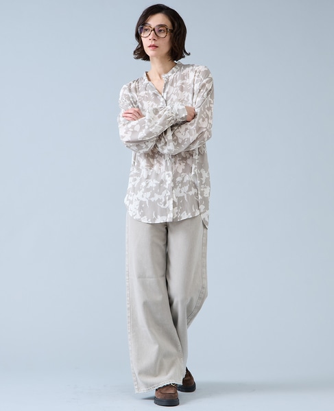 強撚割繊フラワープリントシャツブラウス 詳細画像 ベージュ 9