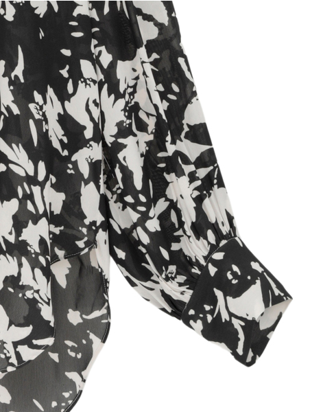 強撚割繊フラワープリントシャツブラウス 詳細画像 ブラック 10