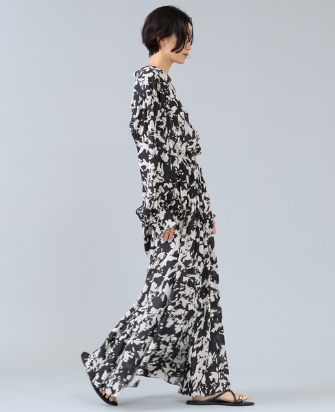 強撚割繊フラワープリントシャツブラウス 詳細画像 ブラック 4