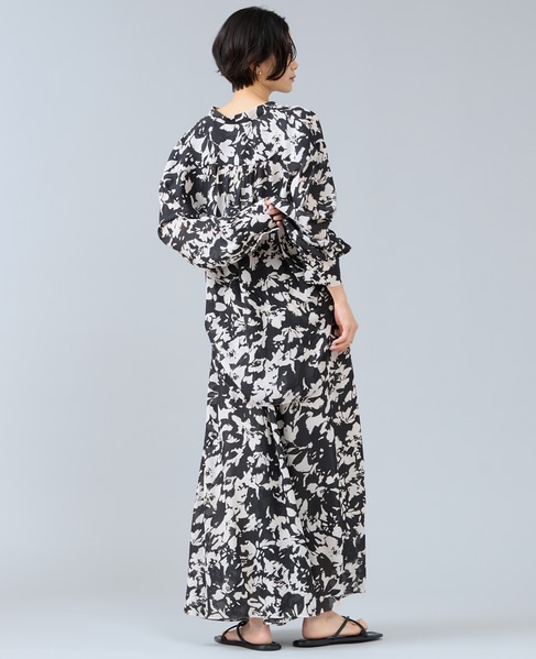 強撚割繊フラワープリントシャツブラウス 詳細画像 ブラック 5