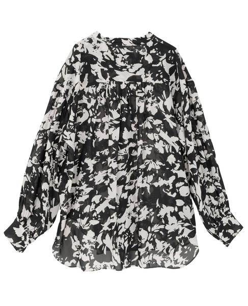 強撚割繊フラワープリントシャツブラウス 詳細画像 ブラック 8