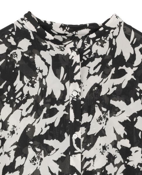 強撚割繊フラワープリントシャツブラウス 詳細画像 ブラック 9