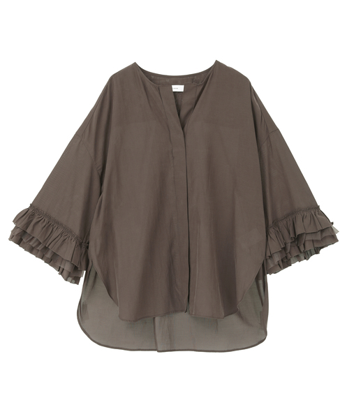 フリルスリーブスキッパーブラウス 詳細画像 ブラウン 10