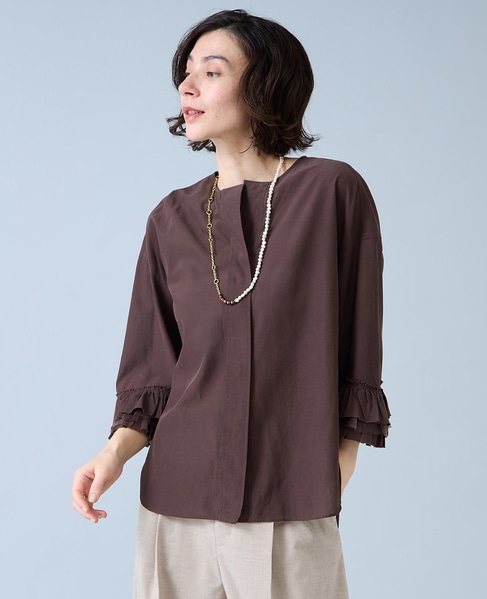 フリルスリーブスキッパーブラウス 詳細画像 ブラウン 3