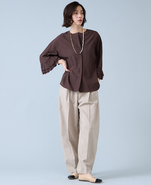 フリルスリーブスキッパーブラウス 詳細画像 ブラウン 4