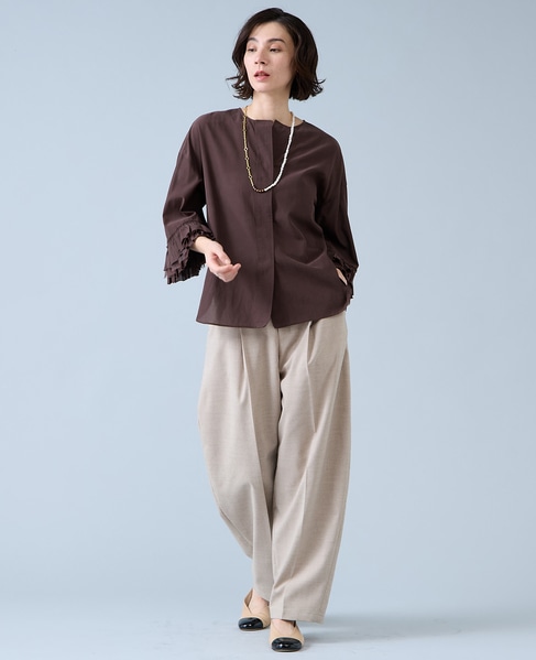 フリルスリーブスキッパーブラウス 詳細画像 ブラウン 5